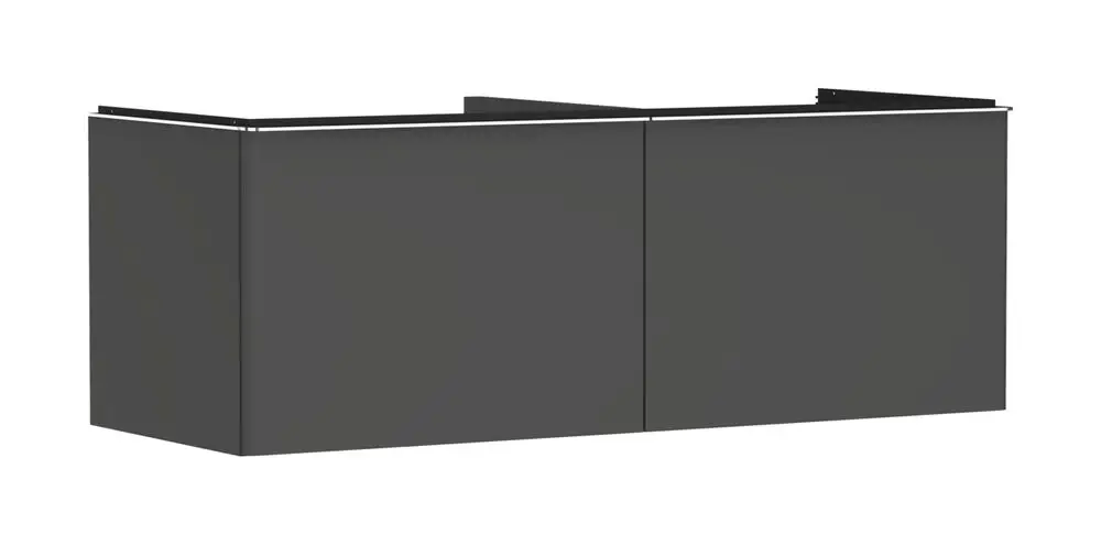 Waschtischunterschrank in Diamantgrau Matt von Hansgrohe mit zwei Schubkästen, geeignet für einen Konsolen Aufsatzwaschtisch, klare Linienführung und funktionales Design.